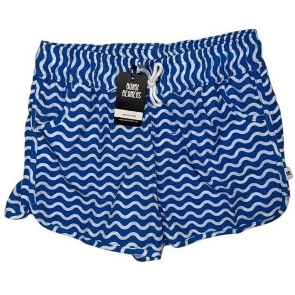 Bondi Beamers Womens Blue White Wavy Print Board Shorts Size 14 New With Tags